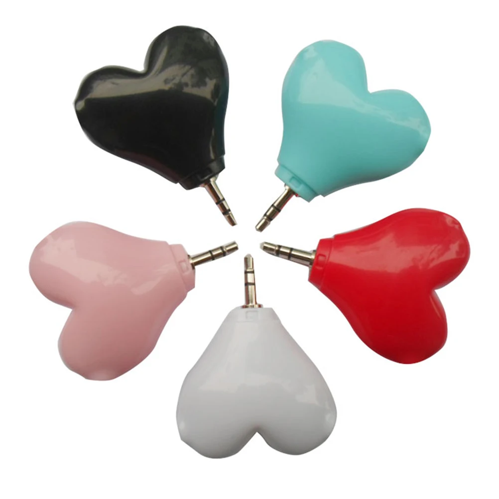 

5pcs Heart Shape 3.5Mm Male To 2 Port Earphone Splitter Universal Adapter Portable Keychain Design White Pink Red Black