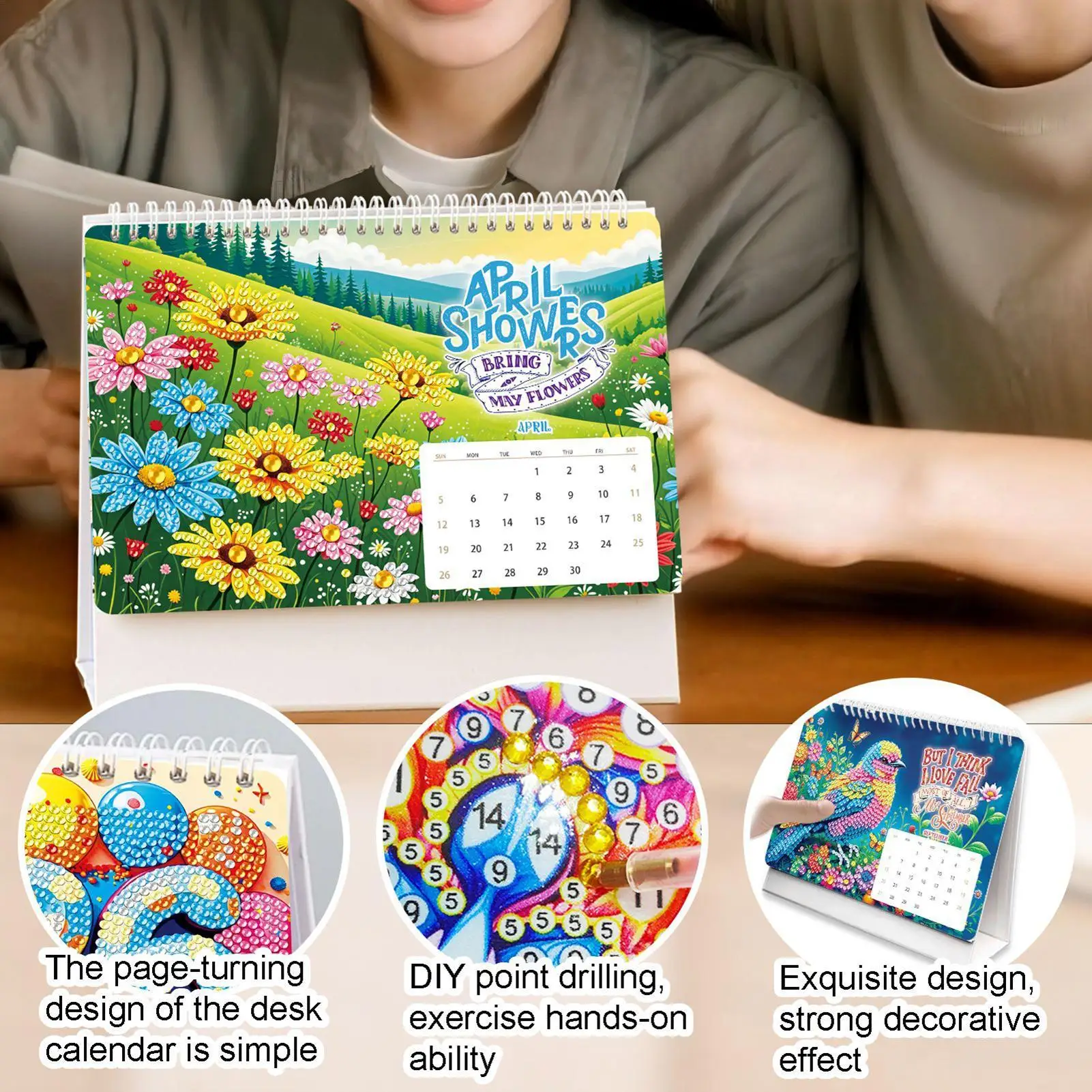 

2026 Desktop Calendar Rhinestone Painting 2026 Desk Calendar Kit Monthly Planner Desktop Accessories For Teacher Student