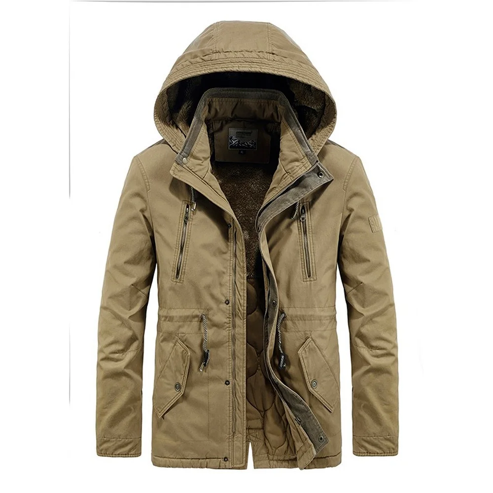 Men's Outdoor Jacket Detachable Hood Casaul Coat Autumn Winter Military Jacket Men Hooded Parka Fleece Lined Thicken Warm Coat