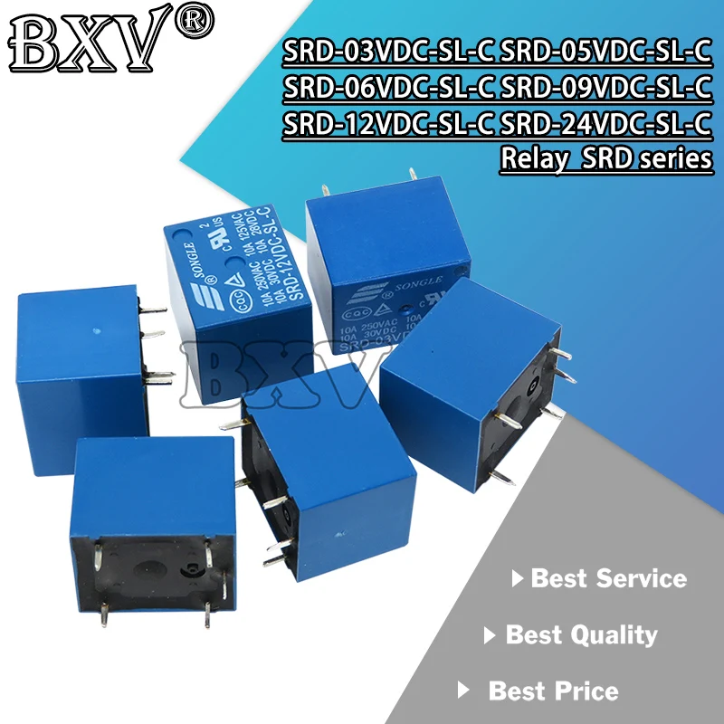 5PCS Relay SRD-03 05 09 06 24 12VDC-SL-C 5PINS 3V 5V 9V 6V 24V 12V High-quality SRD-03VDC-SL-C SRD-05VDC-SL-C SRD-09VDC-SL-C