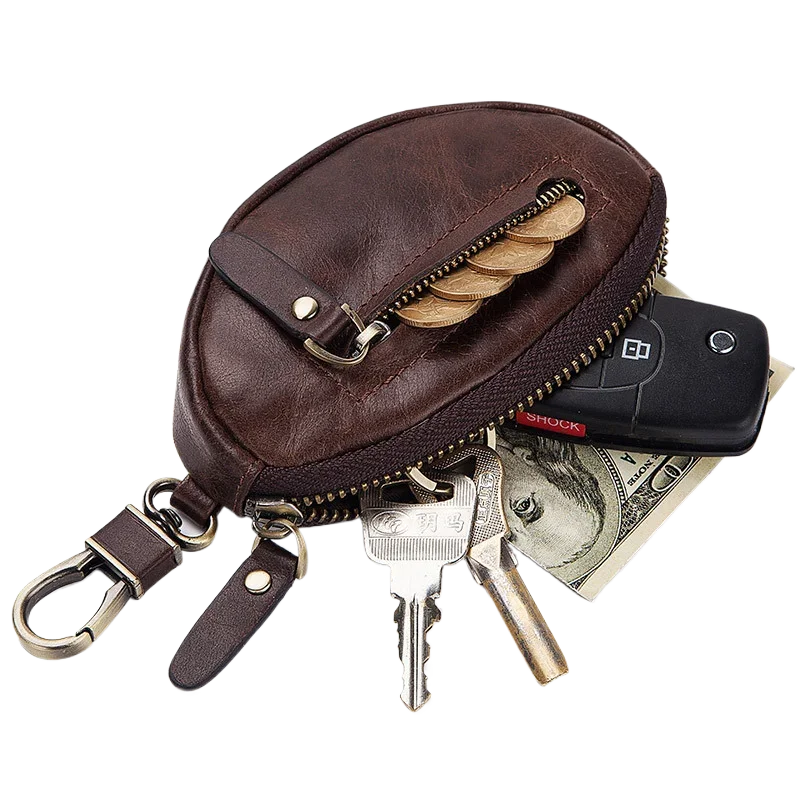 Genuine Leather Car Key Case Fashionable Casual Key Holder Wallet with Zipper Coin Pouch