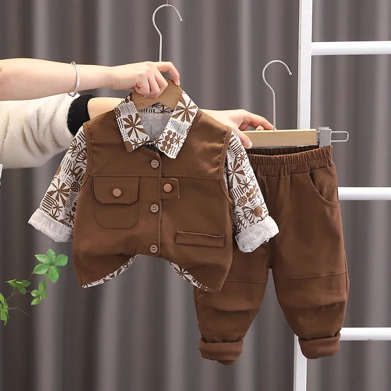 

Boys Clothes Sets Spring Autumn 2024 Children Fashion Vest Shirts Pants 3pcs Party Suit For Baby Tracksuit Kids Cotton Outfit 5Y