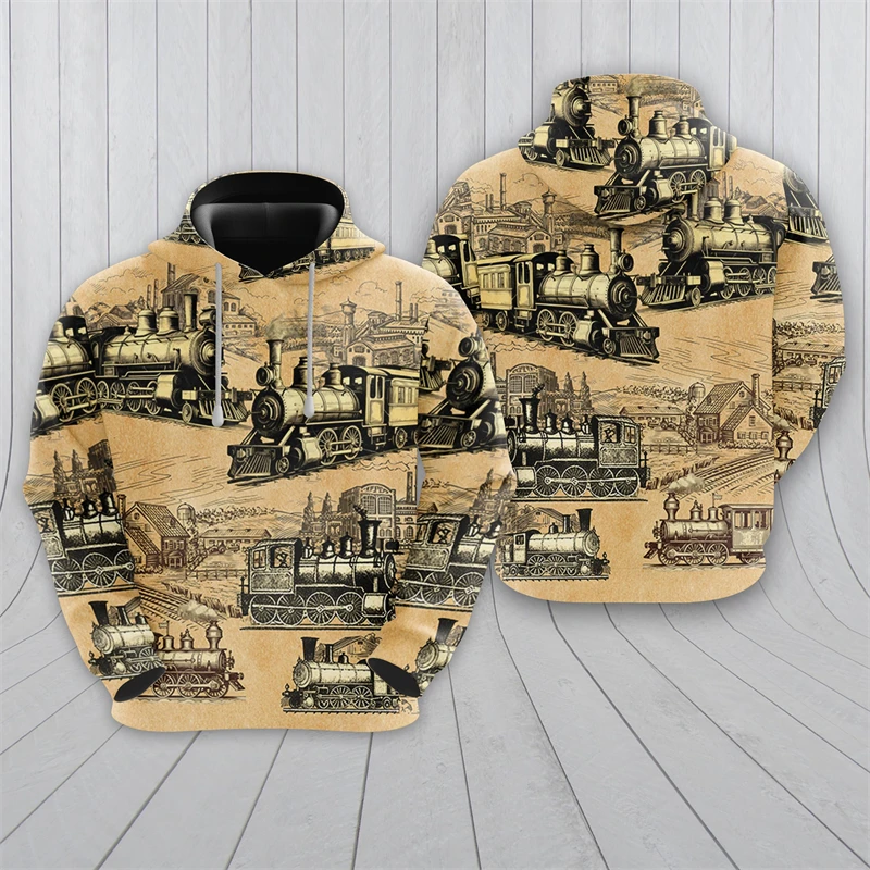 Vintage Steampunk Train 3D Printed Hoodies For Men Clothes Harajuku Fashion Train Driver Sweatshirts Casual Kids Tracksuit Tops