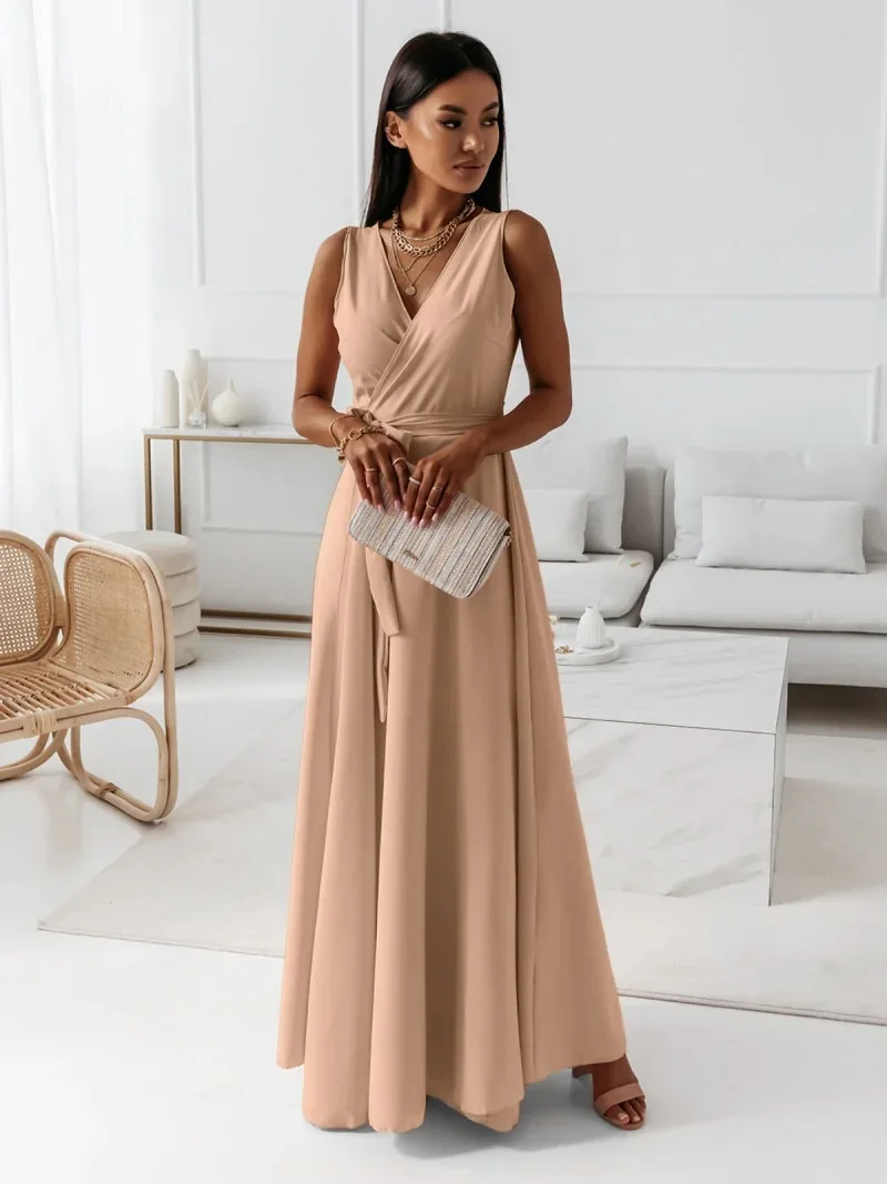 2025 sommer Neue Mode frauen Kleid Tie-neck V-ausschnitt Lange Abendkleid Kleid für Frauen Party Gala – Detail 22