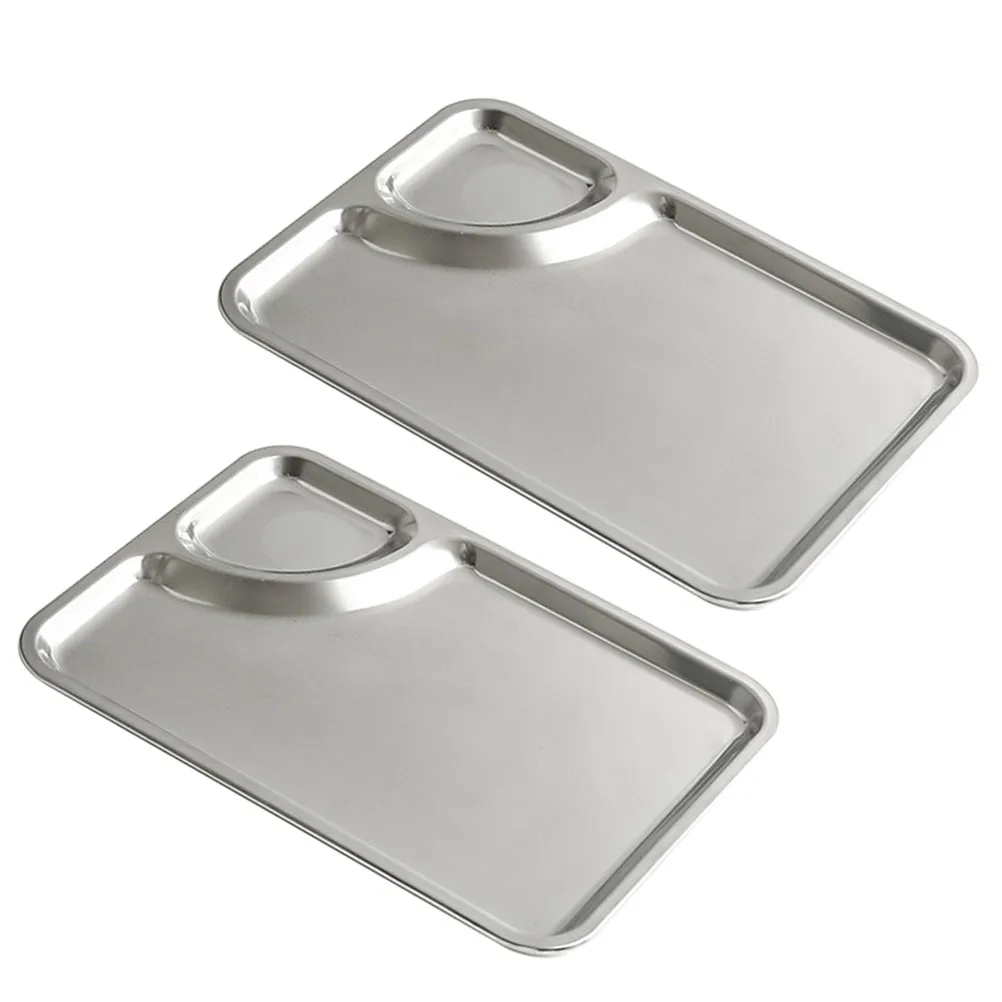 Plato de pollo y patatas fritas de acero inoxidable, bandeja de almacenamiento de alimentos, patatas fritas multifunción, plato para dumplings, accesorios para el hogar, 2 uds.