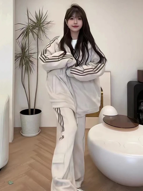 

Women's Casual Running Outfit Two-Piece Set Loose Fit Spring Autumn New Style Korean Fashion Student Workwear Sportswear