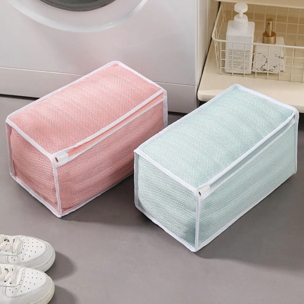 

Rectangle Shoes Washing Bag Protective Reusable Polyester Washing Net Anti-deformation with Zipper Sneakers Laundry Basket