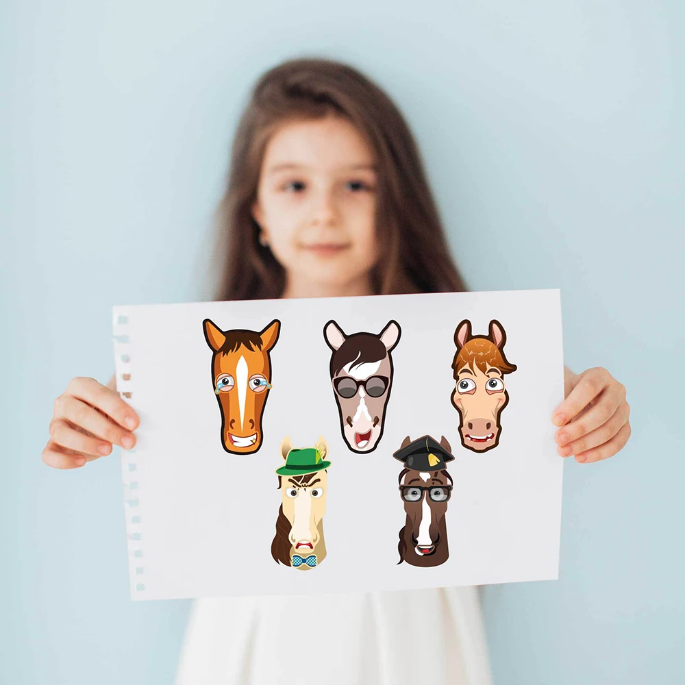 6/12Sheets Make a Face Elf Horse Puzzle Sticker Game DIY Funny Animal Assemble Jigsaw Children Educational Toys Gifts For Kids