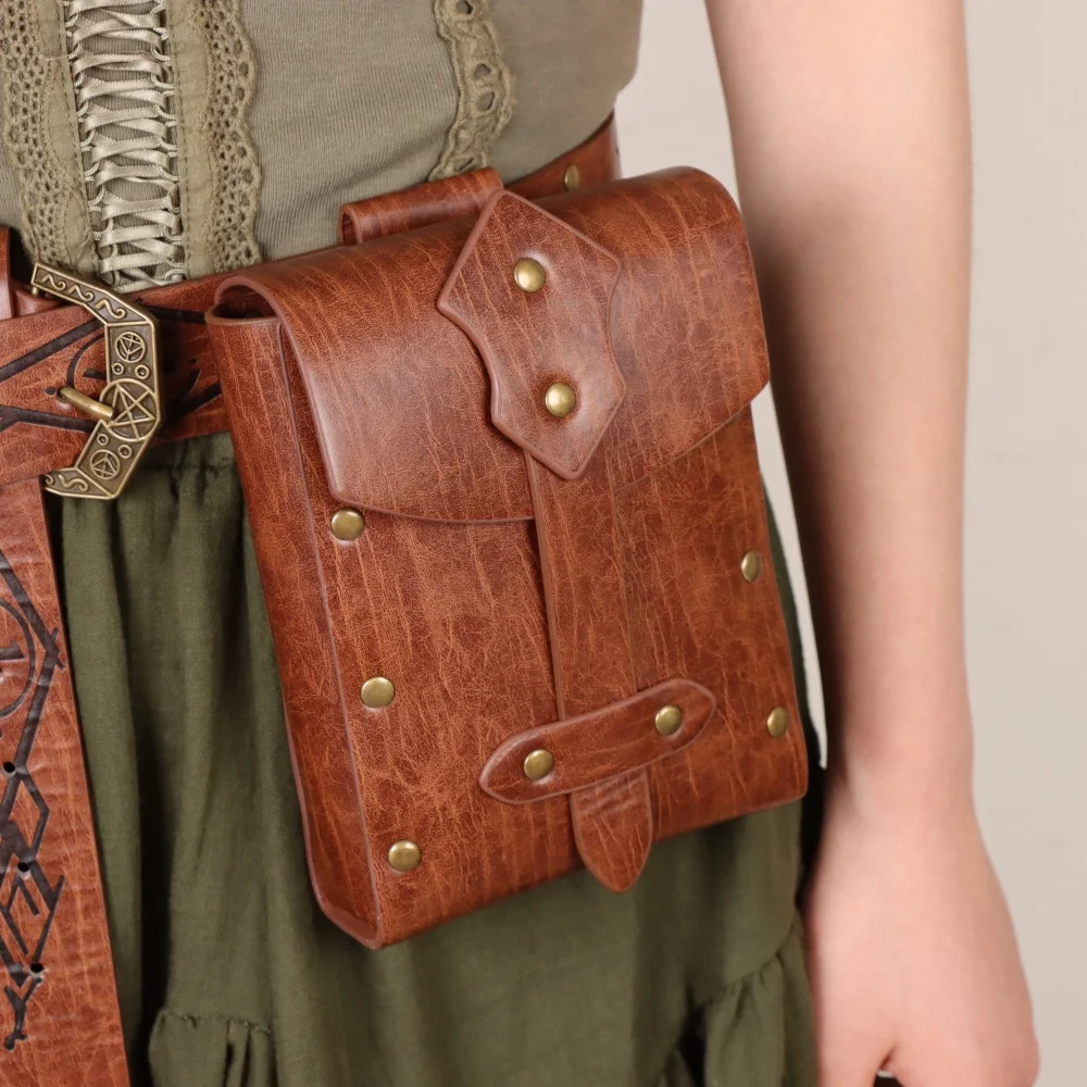 مجموعة حقائب بحزام من العصور الوسطى، حقيبة كروس بإبزيم فايكنغ، إكسسوار تنكري من الجلد الصناعي #3