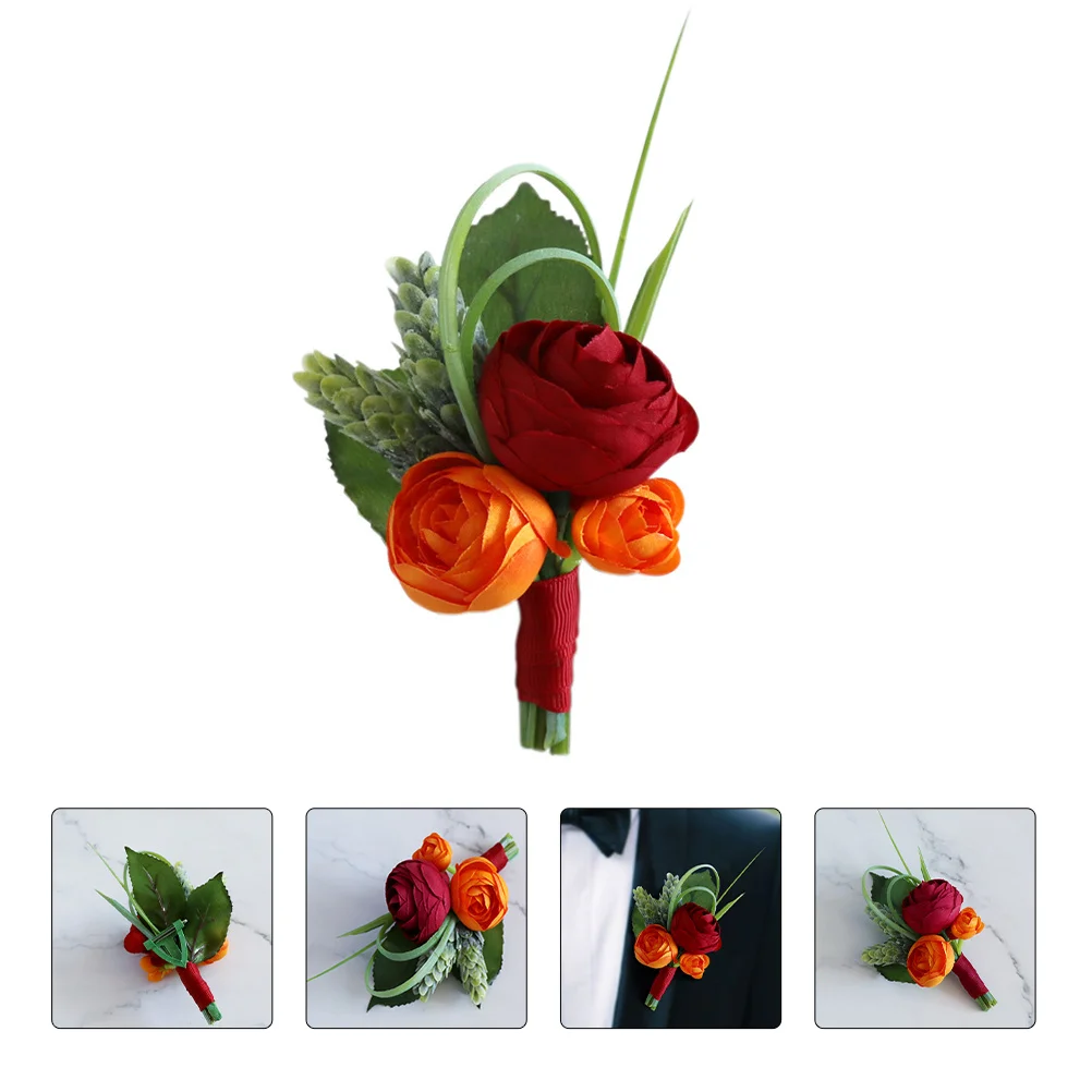 1 قطعة الصدار الورد الاصطناعي العروس العريس الزفاف بروش النمط الصيني الزفاف طوق زر في الهواء الطلق صور الدعامة الزفاف وصيفه الشرف #5