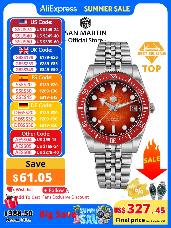 San Martin 37.5-40mm Limited Edition Red JianZhan Enamel Sunburst