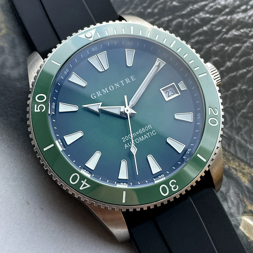 NEW GRMONTRE Steel Dive Men Watch Green Dial Automatic Mechanical Watch Sport Vintage Date Window 40mm Reloj Hombre