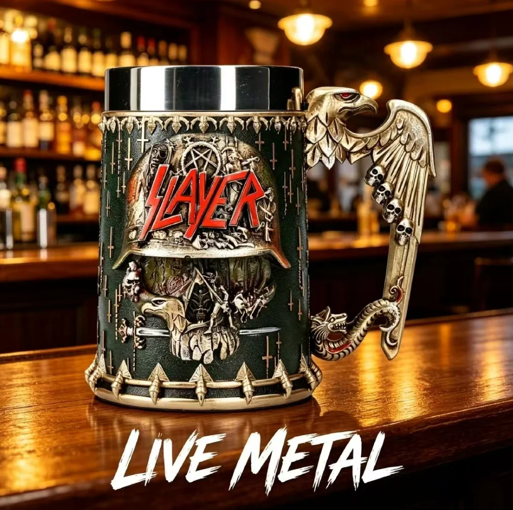 Gothic Skull Embossed Beer Tankard Resin Outer Stainless Steel Liner Mug Eagle Handle Large Capacity Bar Drinking Cup Halloween