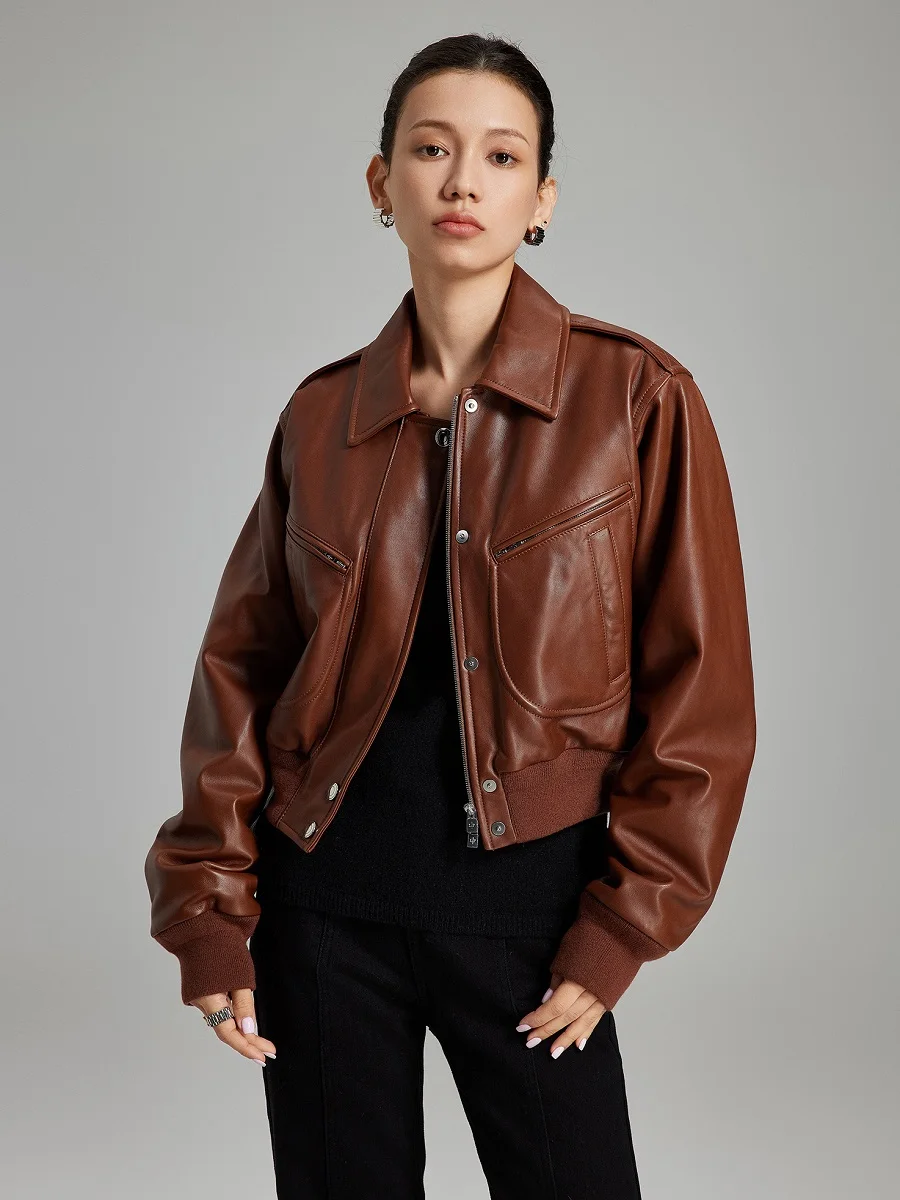 2024 Winter Women's Jackets Genuine Sheepskin Motorcycle Style Women's Leather Jackets y2 New High Quality Tops Coats bra