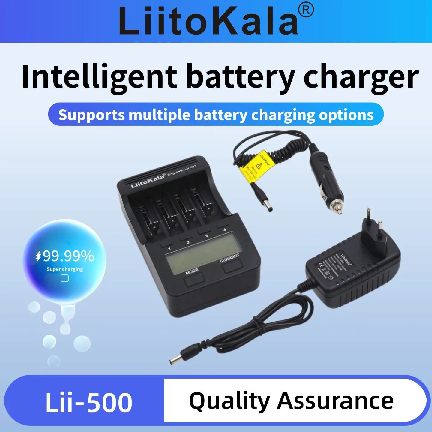 LiitoKala Lii-500 Smart Multifunctional Battery Charger with LCD Display for 18650 26650 16340 18350 - Tests Battery Capacity