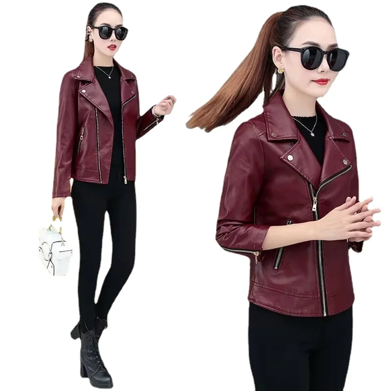 Jaquetas de couro roxo macio de pele sintética feminina, blazer PU, casaco com zíper, outerwear de motocicleta, coreano, muitas roupas, novo, outono