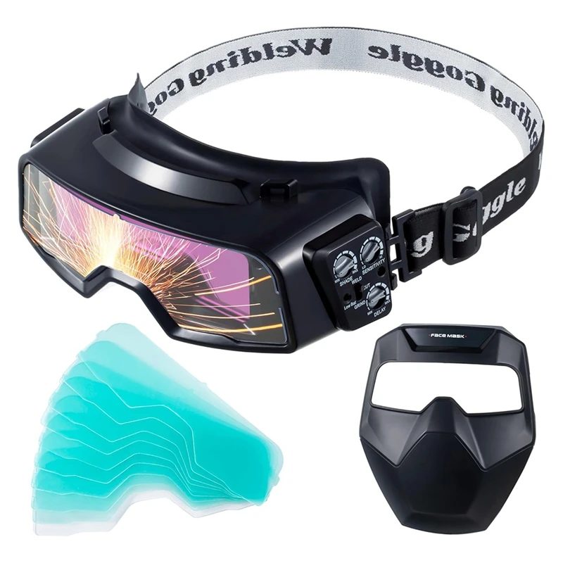 Auto Darkening Welding Goggles, Wide Rang Shade 4/5-9/9-13, Welding Glasses With Welder Mask And 10 Replacement Lenses