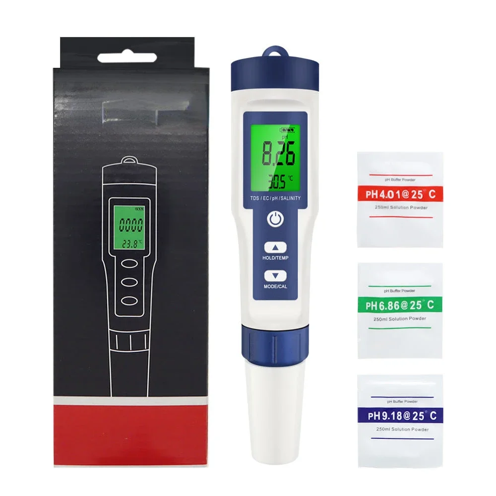 ポータブル 5 in 1 TDS/EC/PH/塩分/温度計デジタル水質 PH テスター、プール、飲料水、水族館用