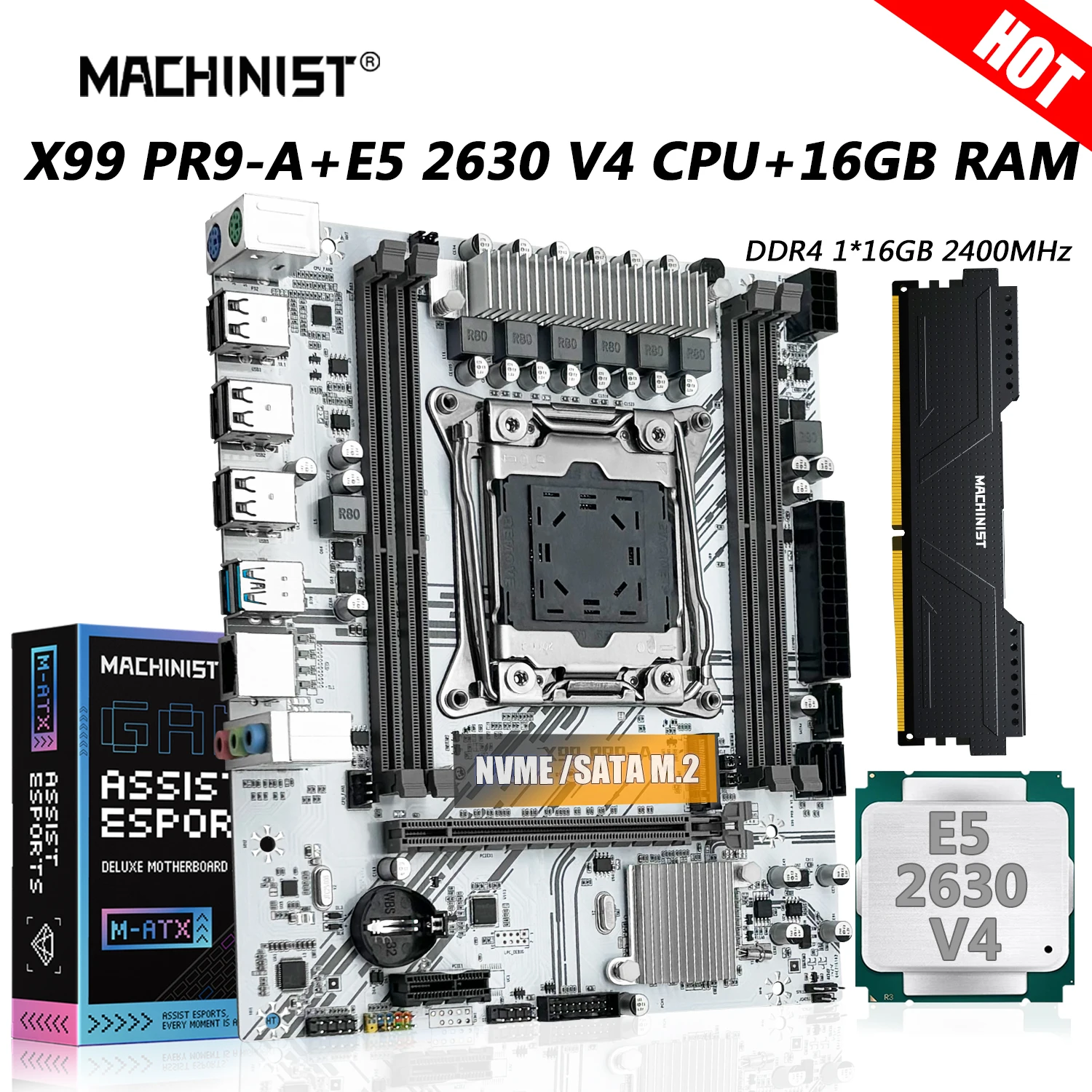 MACHINIST PR9-A Motherboard X99 Combo Xeon Kit LGA 2011-3 E5 2630 V4 CPU DDR4 16GB RAM 2400MHz Memory SSD SATA/NVME M.2 USB 3.0