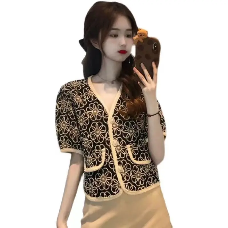 Nieuwe zomerstijl Petite Fashion blouse met korte mouwen Plus Size Damesmode Elegant jasje met V-hals