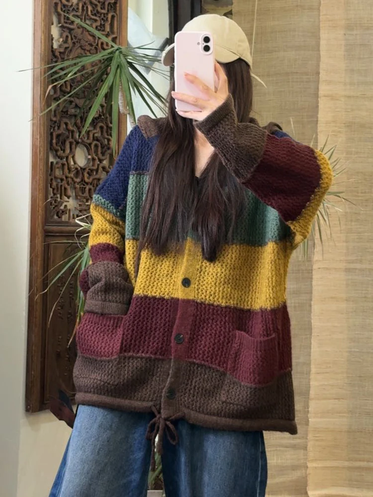 Amax LuluE Koean-cárdigans de moda de invierno para mujer, suéteres de punto holgados clásicos, prendas de punto informales con capucha de gran tamaño