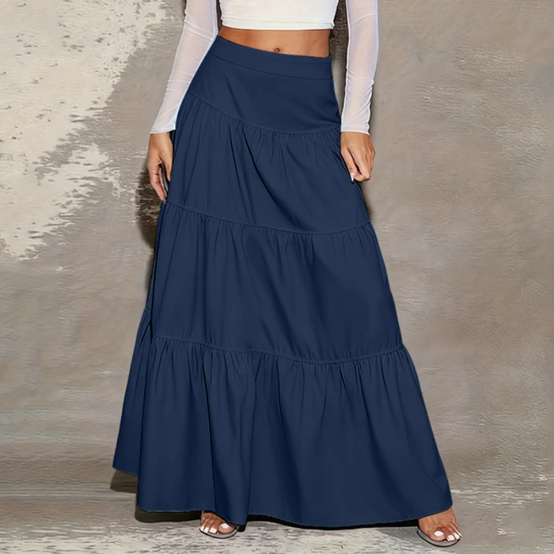 

Плюс размер 5XL VONDA элегантные макси-юбки женские с эластичной резинкой на талии Jupes Faldas Saia модные повседневные длинные юбки с рюшами верхние юбки