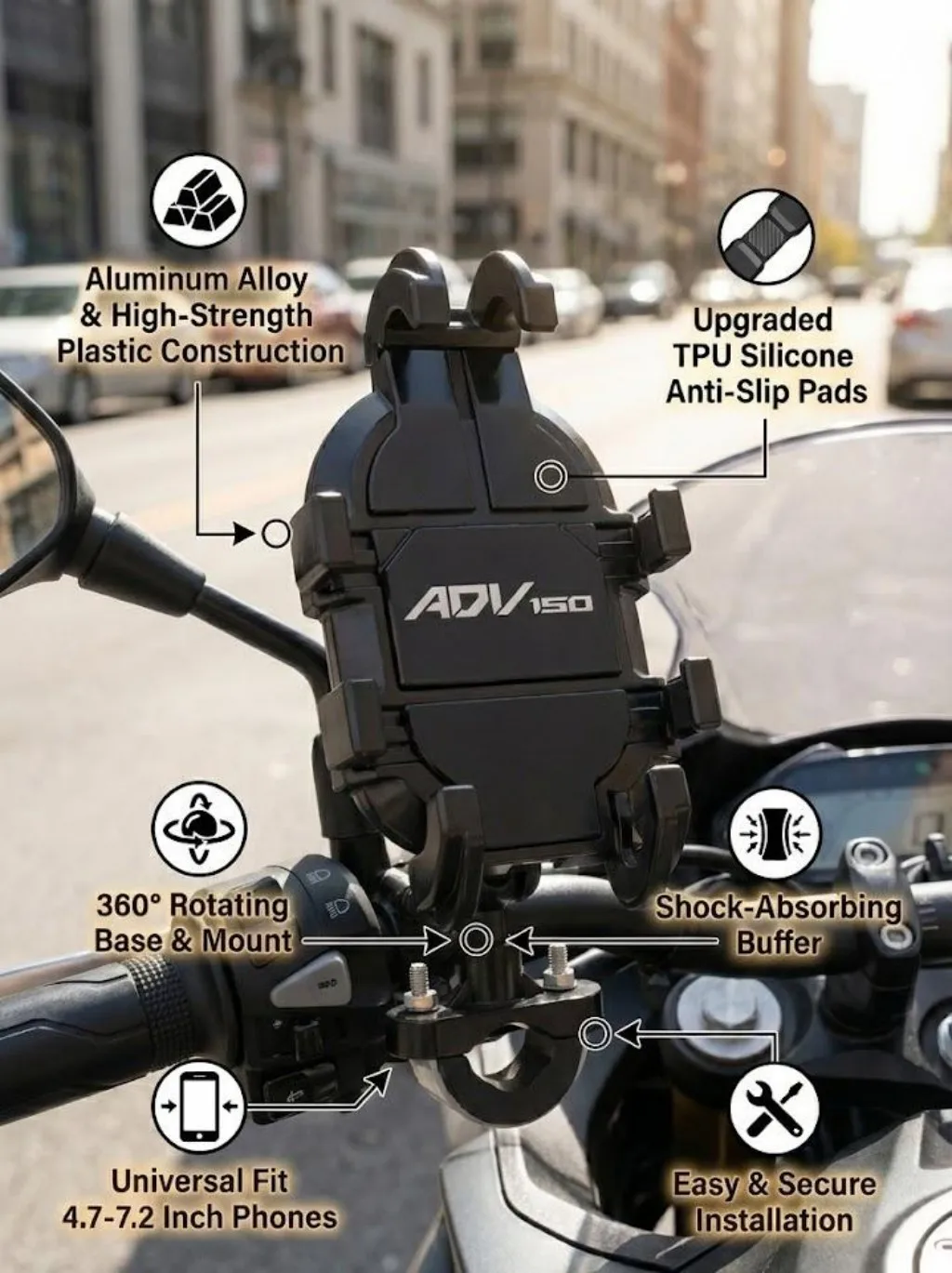 

New Metal Motorcycle Phone Holder For Honda ADV150 ADV160 ADV350 ADV 150 160 Free rotating shock absorber anti slip