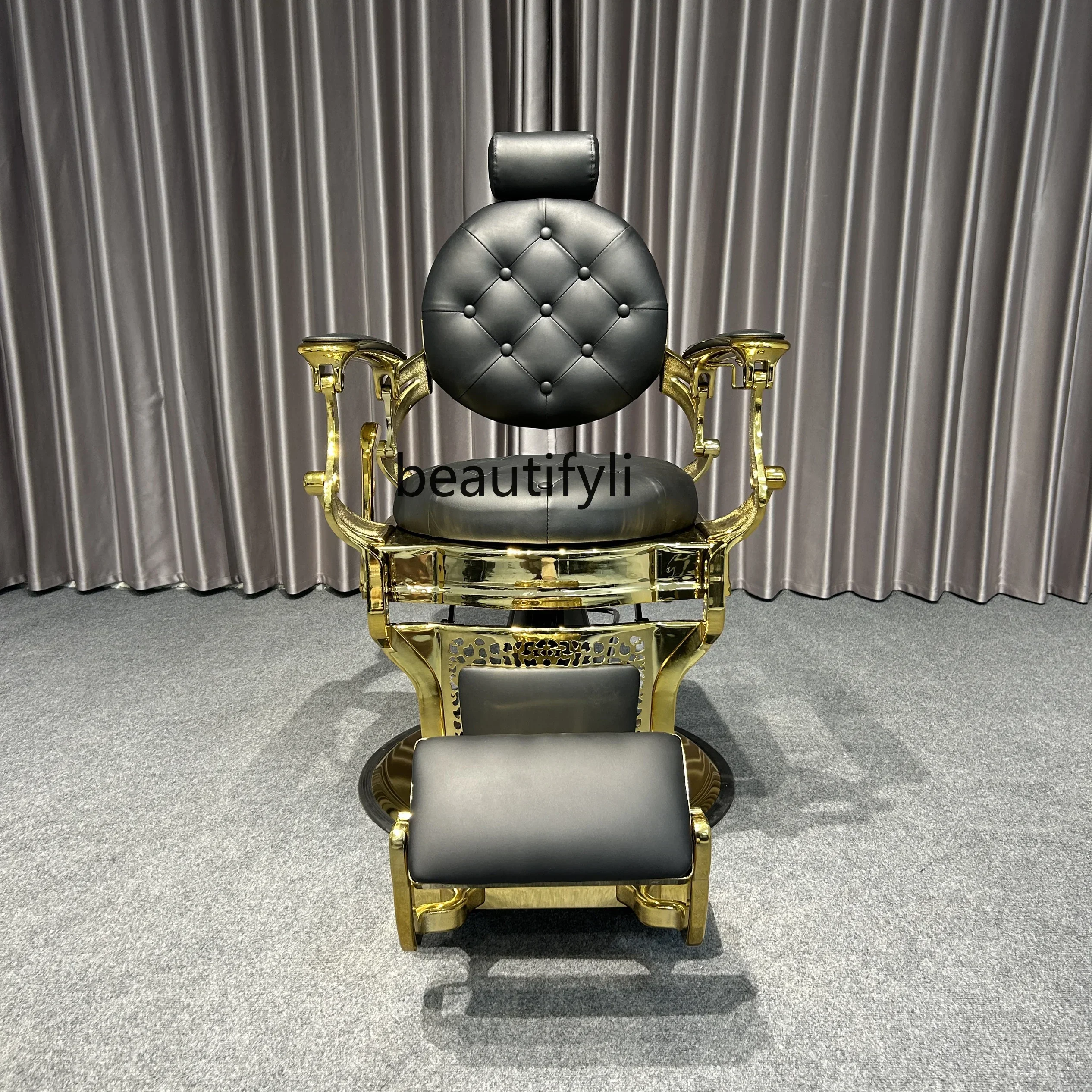 

yj9 Poltrona da parrucchiere con testa a olio da uomo, barbiere, taglio dei capelli, sollevamento, poltrona da barba reclinabile