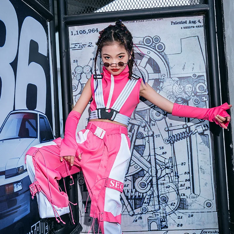 Conjunto de traje de dança jazz para meninas praticar vestido moderno para o verão vestido de performance de dança de rua legal e bonito menina