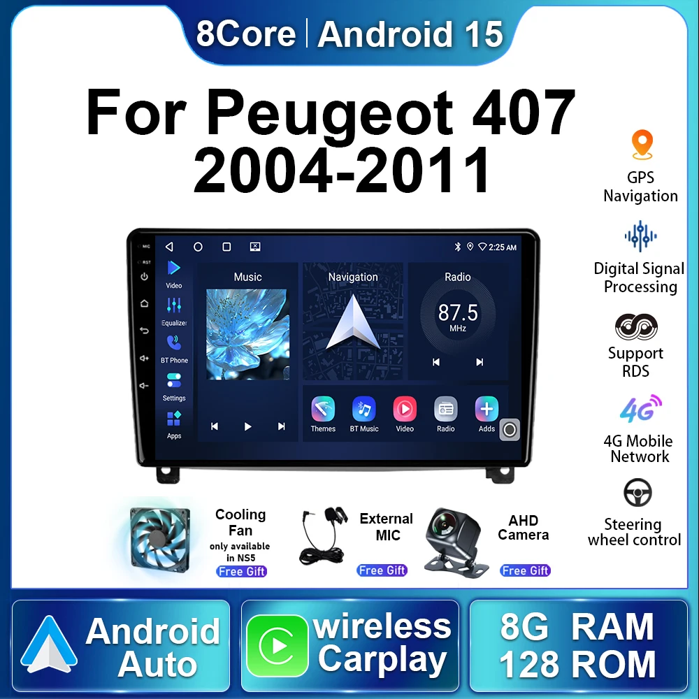 

For 2004 2005 2006 2007 2008 - 2011 Peugeot 407 Android15 Car Radio Multimedia Player Stereo Auto Wireless Carplay NavigationGPS