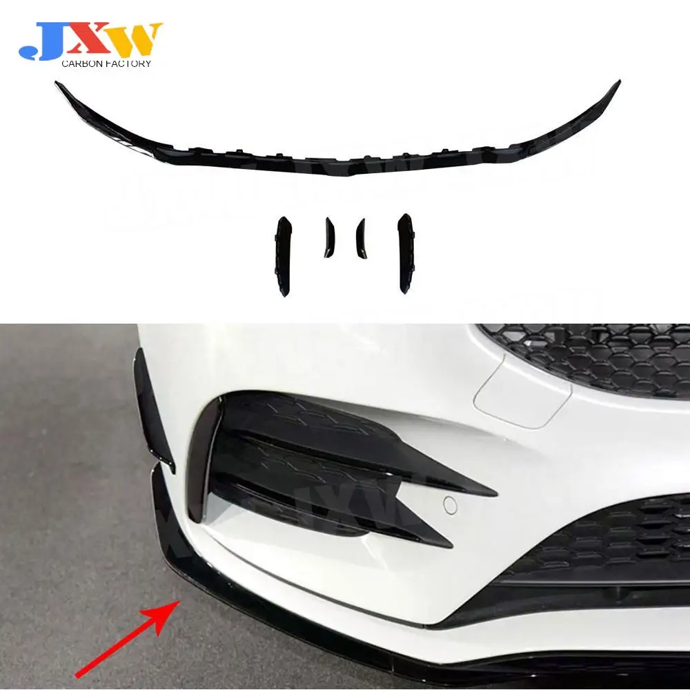 

7PCS Bodykit ABS Gloss Black/Carbon Look Front Bumper Lip With Side Trims For Benz A Class W177 A35 AMG 2019-2022 Sedan