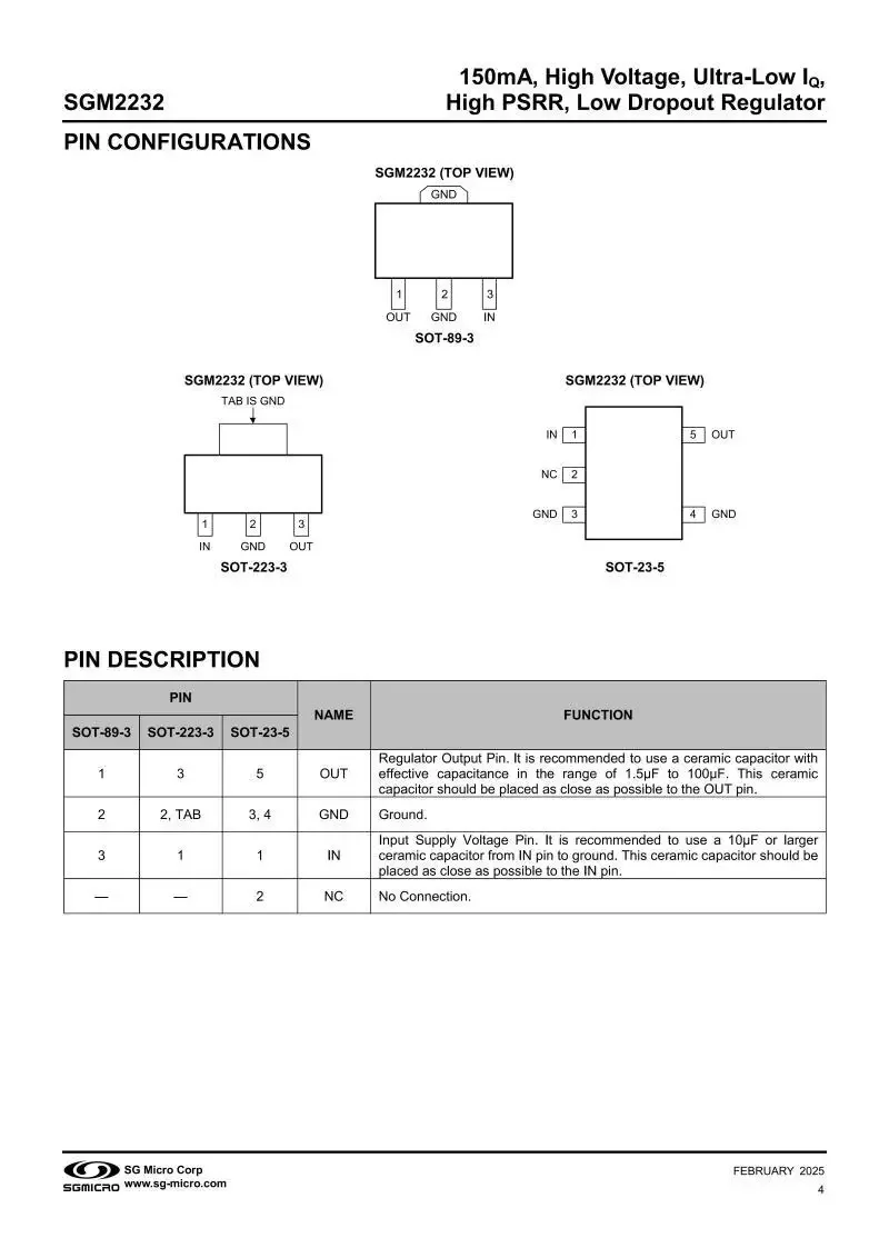 10Pcs/Pcs SGM2032-4.2YN5G/TR SOT-23-5,Marking：YJ42 ,Fixed Output Voltage 4.2V,LDO,Low Power,Low Dropout,RF Linear Regulator