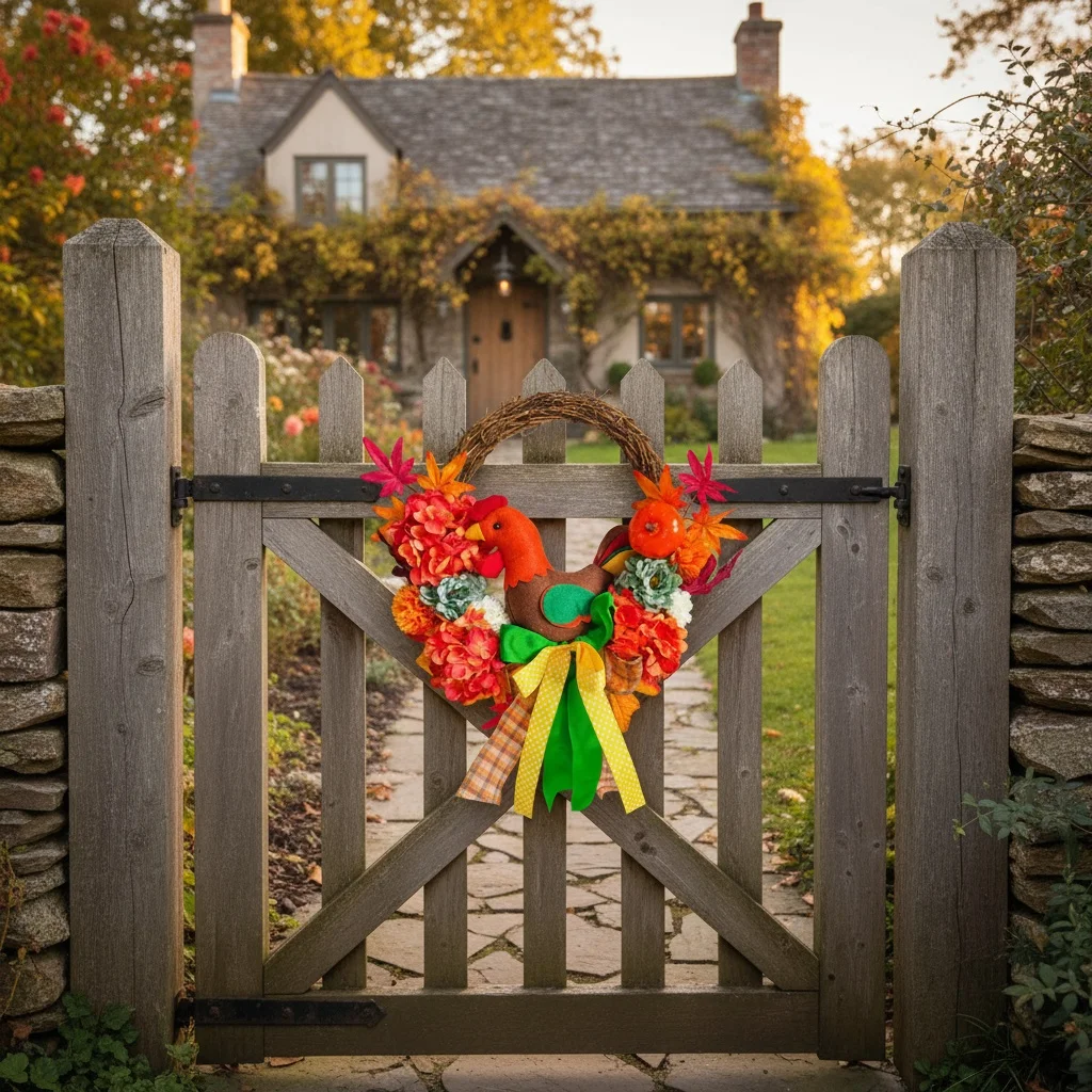 

Fall Chick Hydrangea Flower Branch Wreath with Colorful Maple Leaves Pumpkins Hydrangea Flowers Chick Bows Festival Wreath