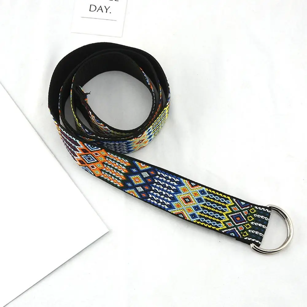 Women Men Nylon Braided Canvas Double Ring Buckle Ethnic Style Versatile Jeans Student Trend Belt Waistband