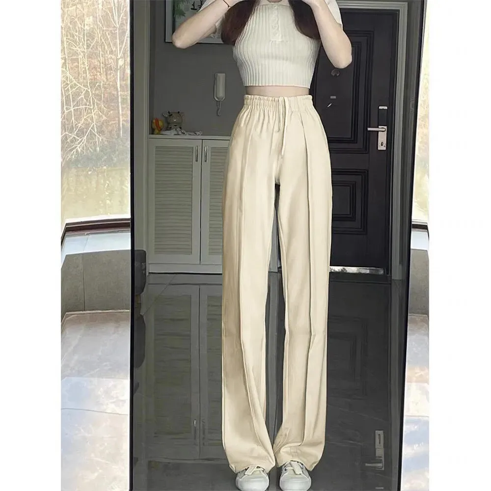 High Waist Vintage Casual Y2k Street Style Straight Trousers Female Korean Harajuku Aesthetic Goth Wide Pants Solid Loose Pants