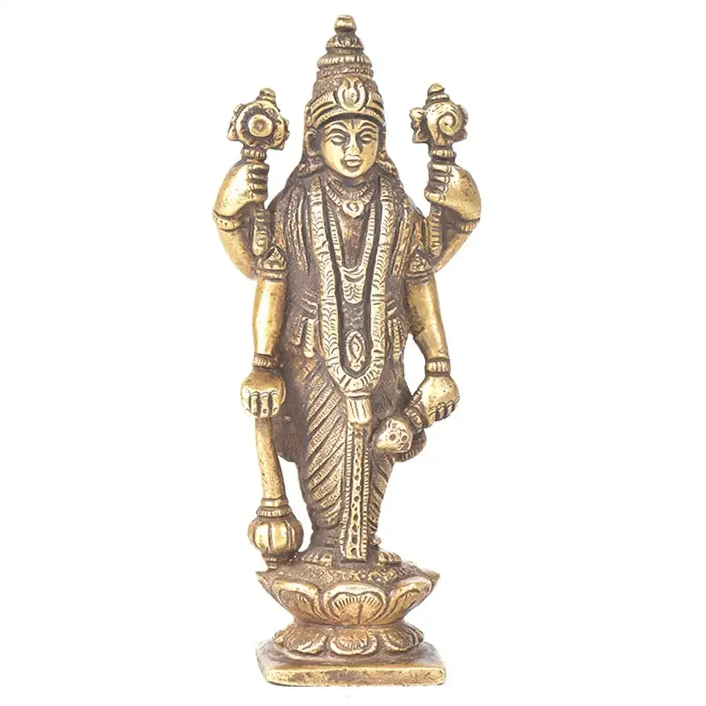 Handmade Golden Brass Goddess Laxmi Standing Lotus Sculptures Figurine Statue Statement Pieces Decor Gift Items