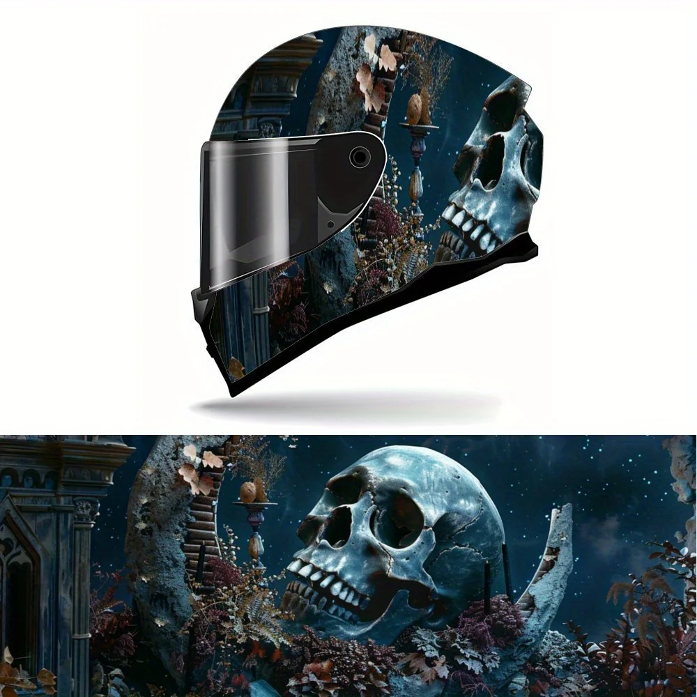 

Weird and Fantasy Halloween Skull Castle Print Full Helmet Wrap Sticker Motorcycle Helmet Racing Graphic Decal Vinyl Wrap Helmet