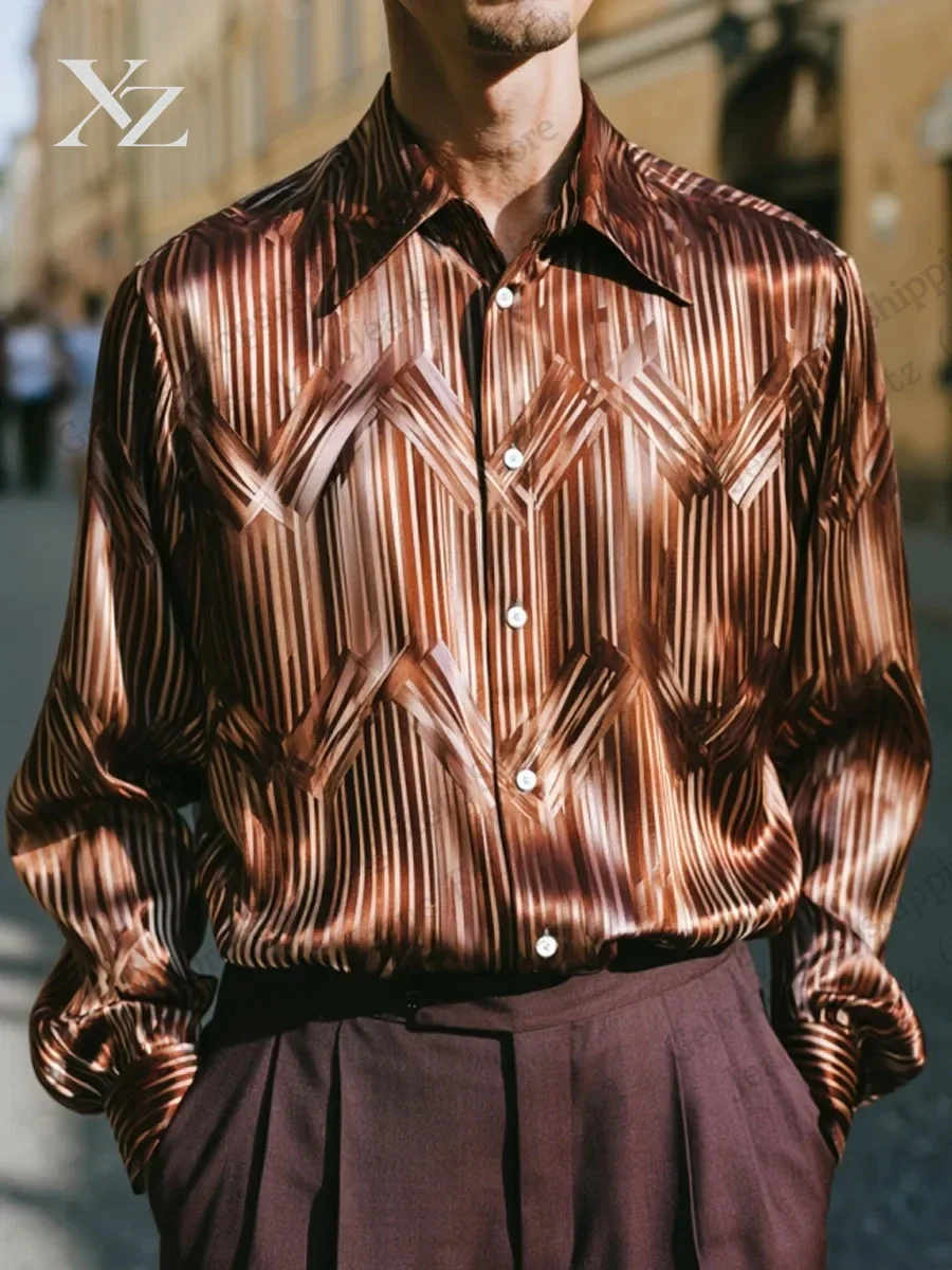 Op Art Gradient Vertical Long Sleeve Shirt Stripe Geometric 3d Print Hawaiian Shirt Men Women Fashion Formal Blouse Men Clothing