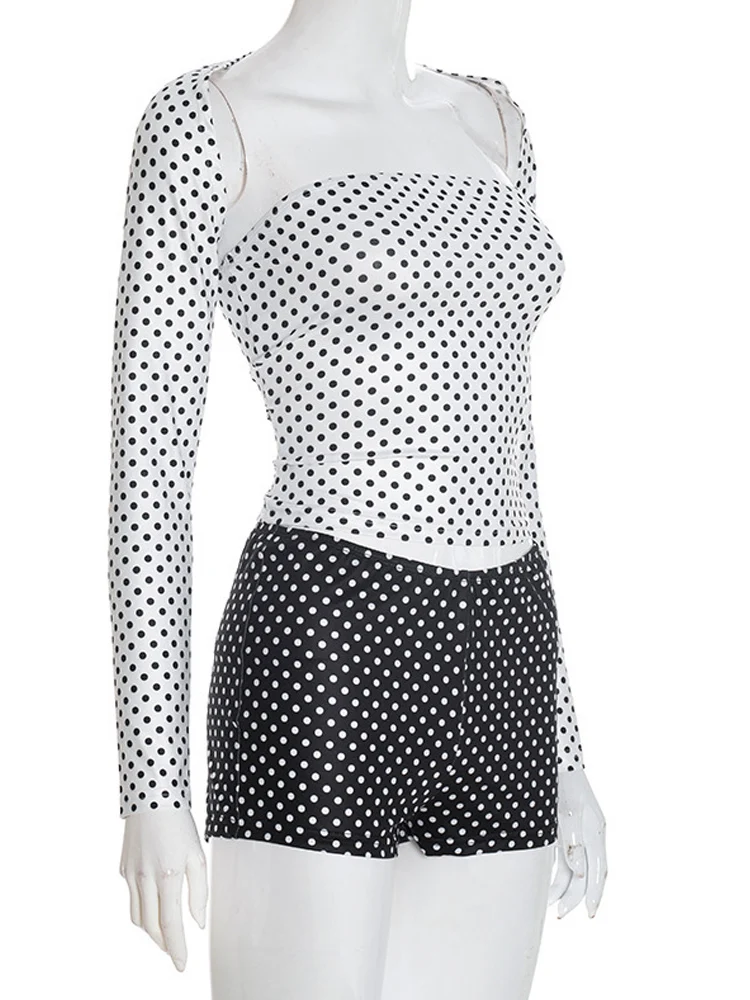 طقم ملابس نسائي من Beyprern مكون من 3 قطع - قبعة بأكمام طويلة + قمة أنبوبية + شورت عالي الخصر بدلة Y2K ملابس الشارع الشهير