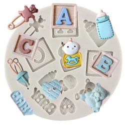 DIY Baby Bottle Letter Silicone Mold Cake Decorating Tools Baby Birthday Cupcake Topper Fondant Mould Candy Polymer Clay Moulds