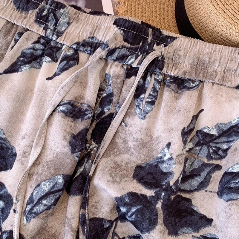 سراويل مريحة مطبوعة للنساء، سراويل صيفية رفيعة عالية الخصر للتنحيف كاجوال بطول الأرض مستقيمة