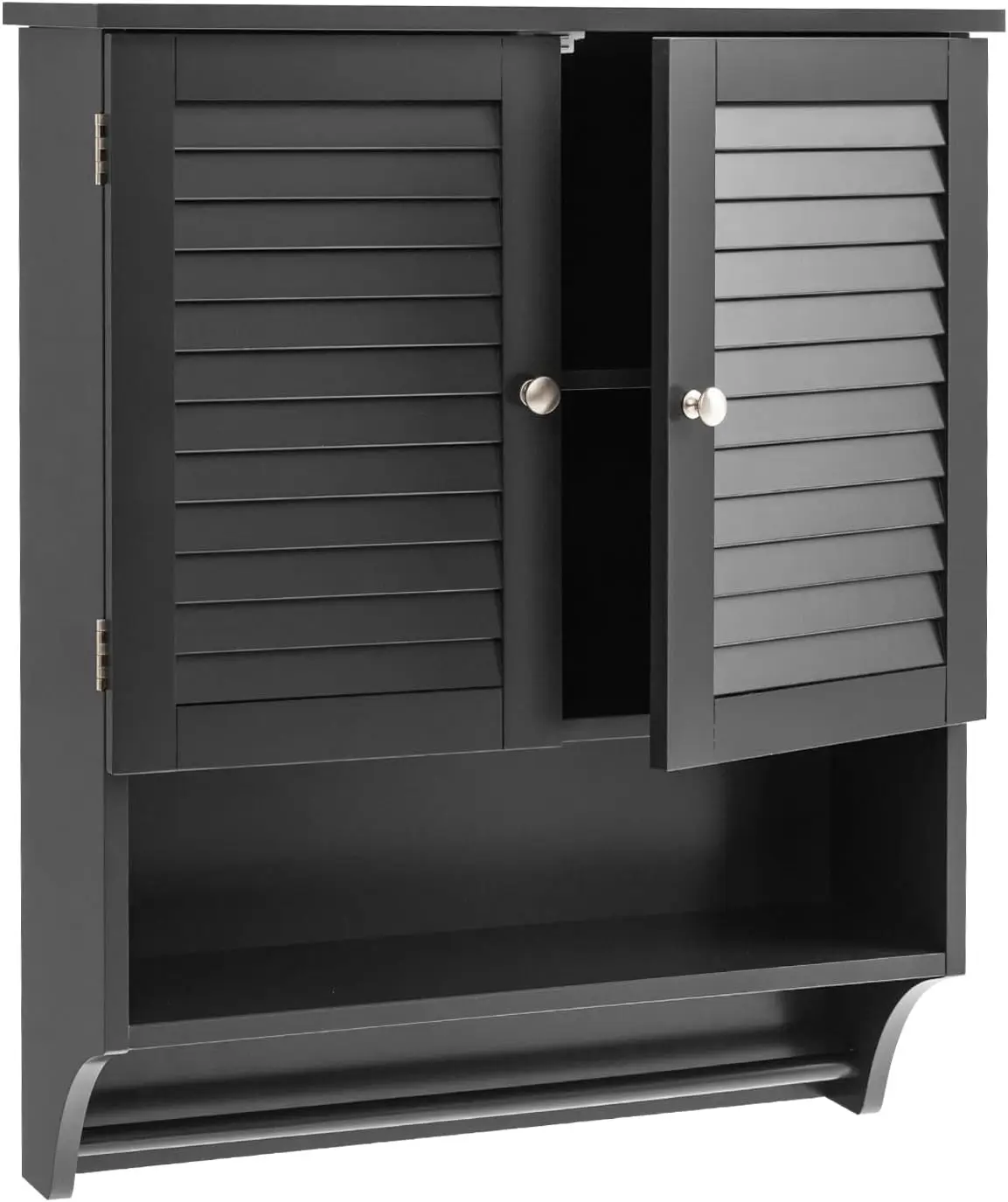 Bathroom Medicine Cabinet, Storage Cabinet with Double Louvered Doors, Wall Mounted Cabinet with Open Shelf & Towel Bar