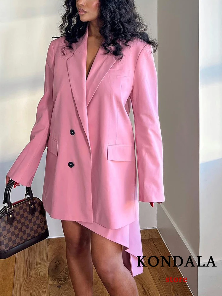 KONDALA Office Lady Pink Women Suits Long Sleeve V Neck Oversized Blazer+High Waist Sheath Mini Skirts Fashion 2023 Vintage Sets