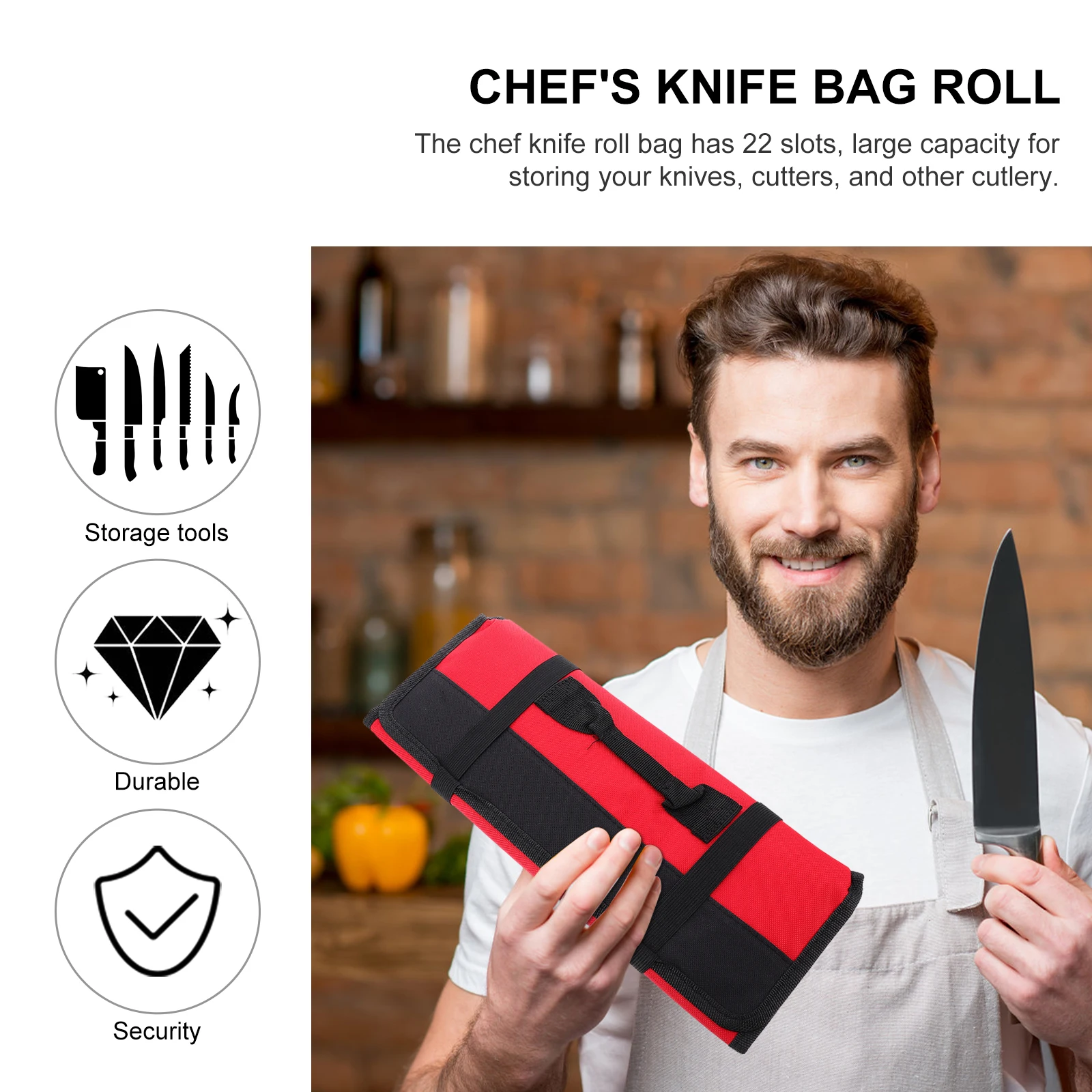 

1Pcs Chef Roll Bag 22 Slots Holder Large Capacity Oxford Fabric Portable Knives Carry Case Kitchen Storage Organizer