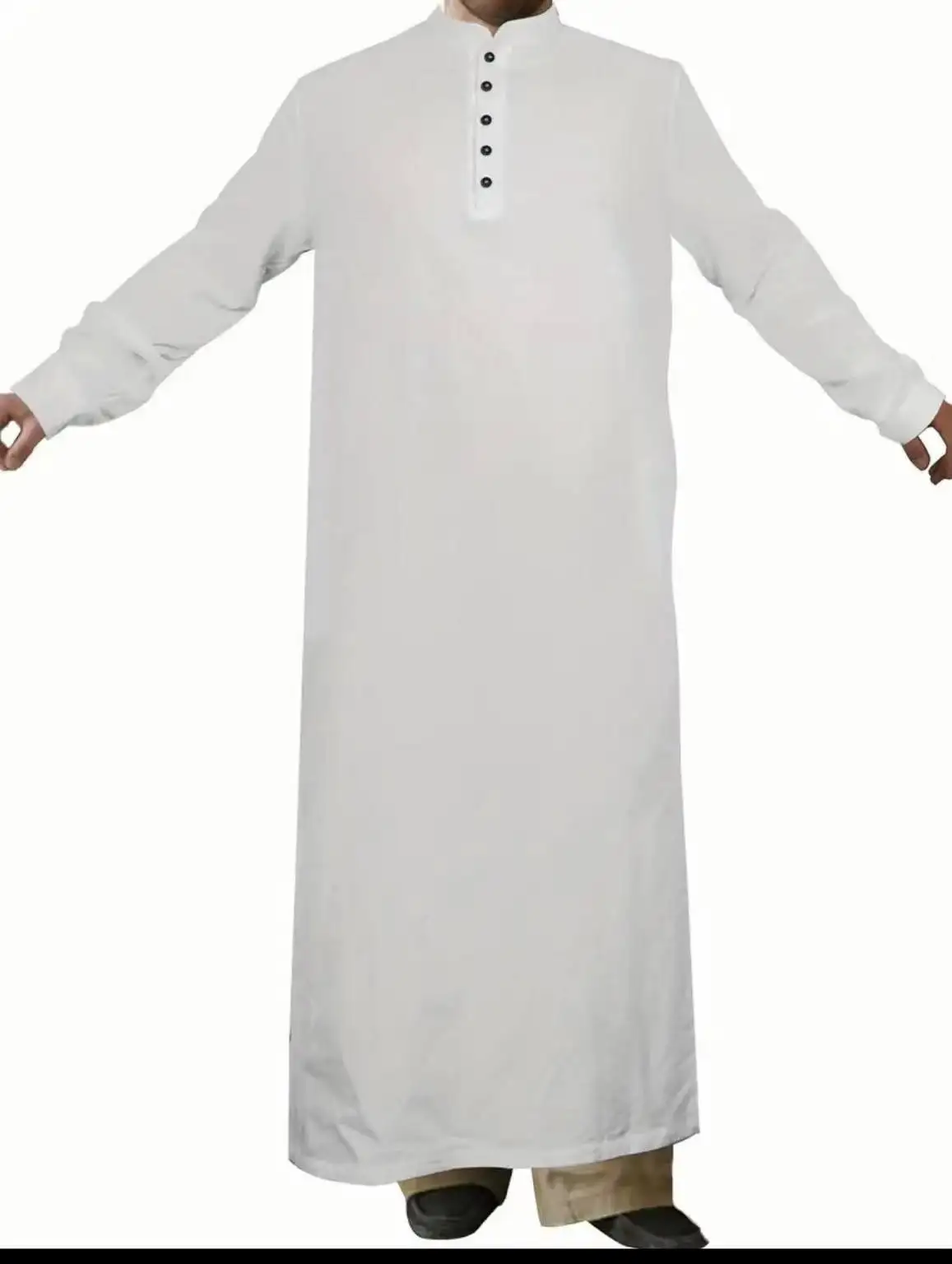 2024 Muslim Thobe for Men Button Down Mens Caftans Big and Tall Mens Arab Thobe with Pocket  Muslim Fashion