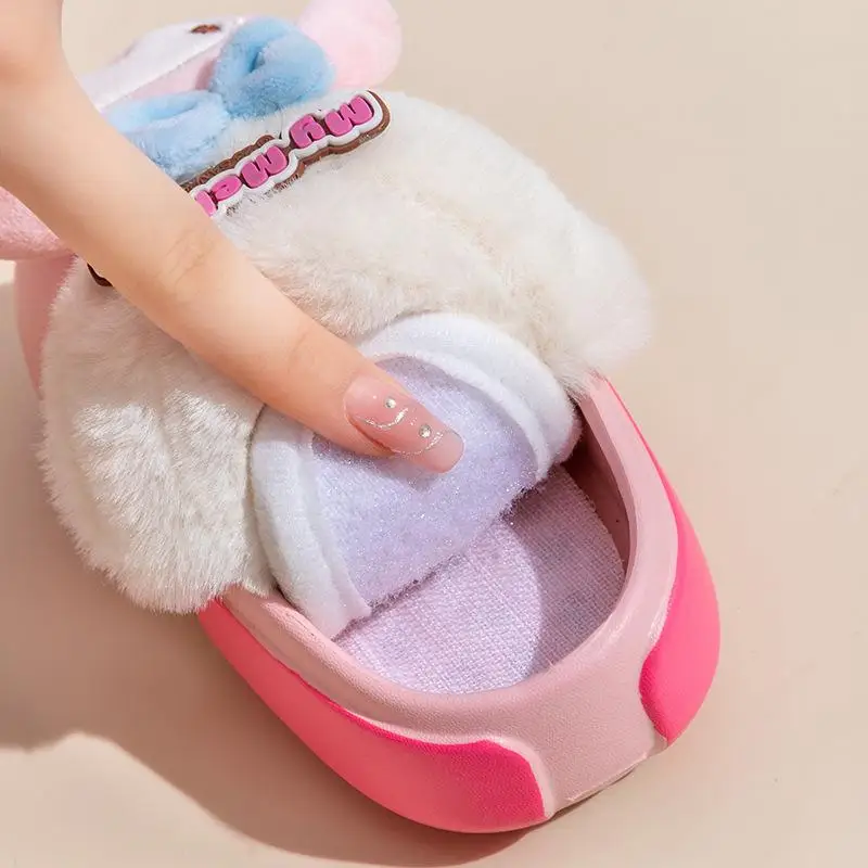 Sanrios Child Cotton Slippers Cute Kuromi Cinnamoroll Anime Figure Kawaii Cartoon Girl Winter Indoor Home Shoes Anti-Slip