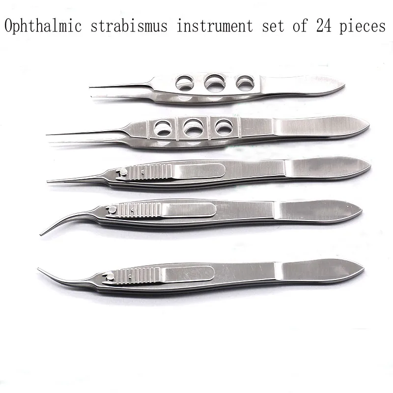 Ophthalmic Microinstruments Set, aço inoxidável, tesoura córnea, ligadura Fórceps, puxar gancho cápsula, rasgando Fórceps, 24