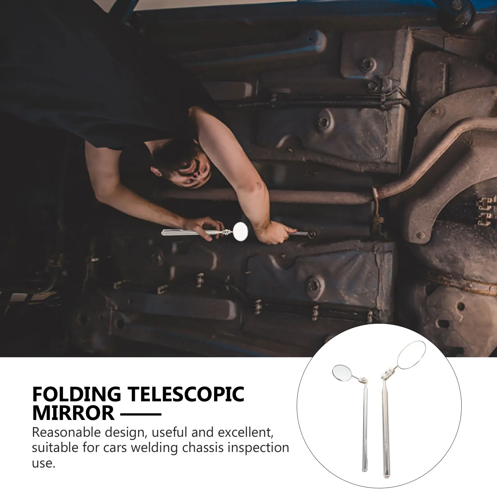 

2Pcs Foldable Telescopic Mirror for Cars Durable Welding Chassis Inspection Portable Lightweight Simple Design Useful