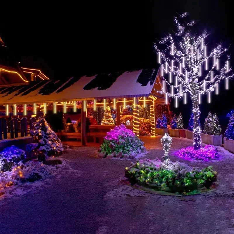 EU/US Plug Fairy Outdoor Meteor Shower Rain LED String Lights for Christmas Wedding Party Decoration Garden Decor 1/2/3/4 Sets