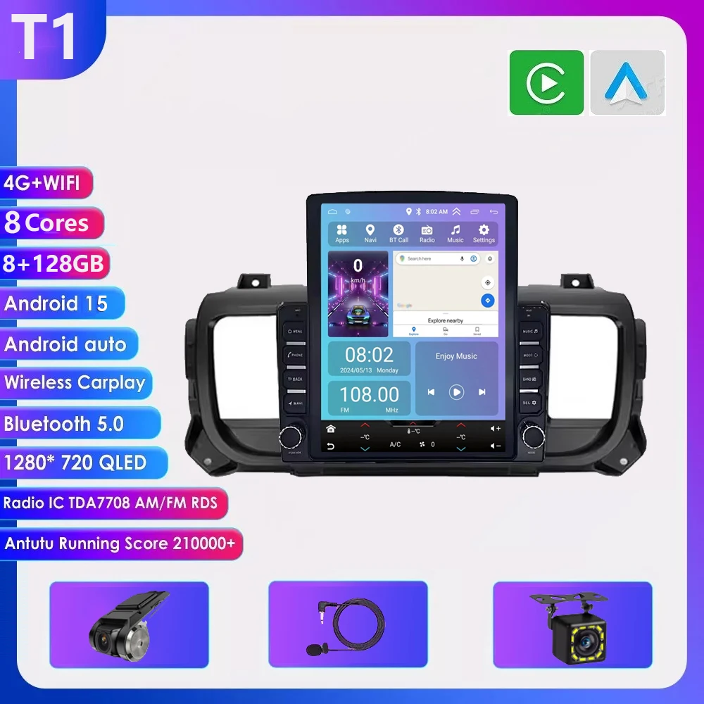 9.7 inch Android 16 Carplay voor Citroen Jumpy 3 SpaceTourer, Peugeot Expert 3 en Toyota Proace 2016-2021 multimediaspeler voor auto's